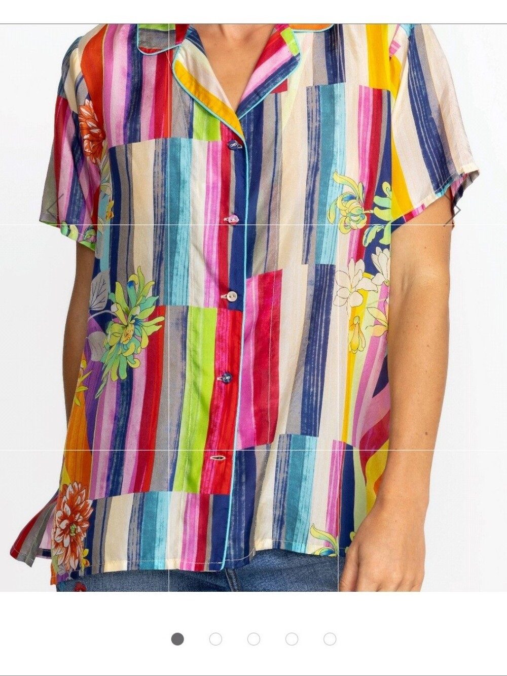 Johnny Was Silk Summer Stripe Shirt L